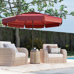 10 Feet Solar Patio Umbrella with 3-Tier Vented Top-Red by DirectDeals