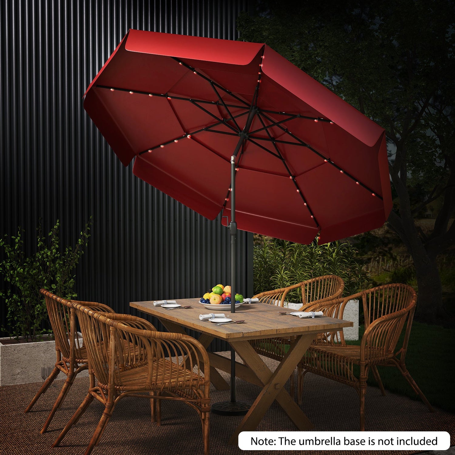 10 Feet Solar Patio Umbrella with 3-Tier Vented Top-Red by DirectDeals