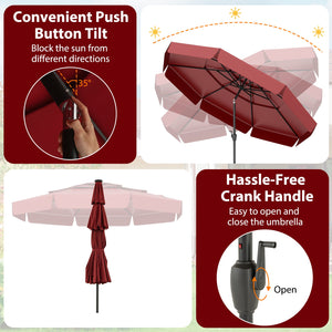 10 Feet Solar Patio Umbrella with 3-Tier Vented Top-Red by DirectDeals
