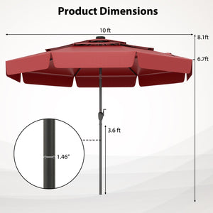 10 Feet Solar Patio Umbrella with 3-Tier Vented Top-Red by DirectDeals