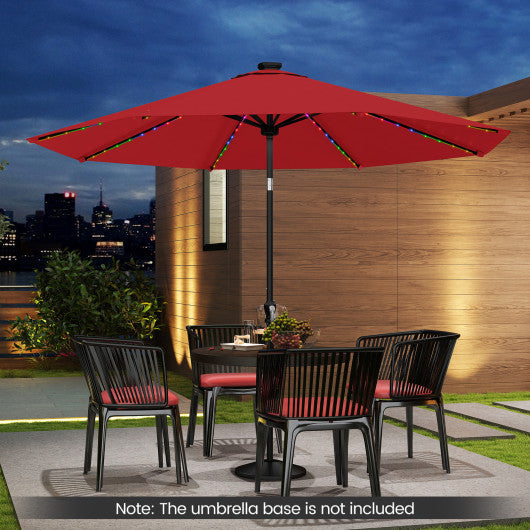 10 Feet Solar Patio Umbrella with 96 Multi-Colored Flowing LED Lights and Tilt Adjustment-Red