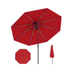 10 Feet Solar Patio Umbrella with 96 Multi-Colored Flowing LED Lights and Tilt Adjustment-Red