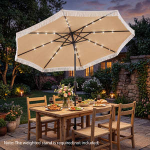 10 Feet Solar Patio Umbrella with 24 LED Lights for Yard-Beige