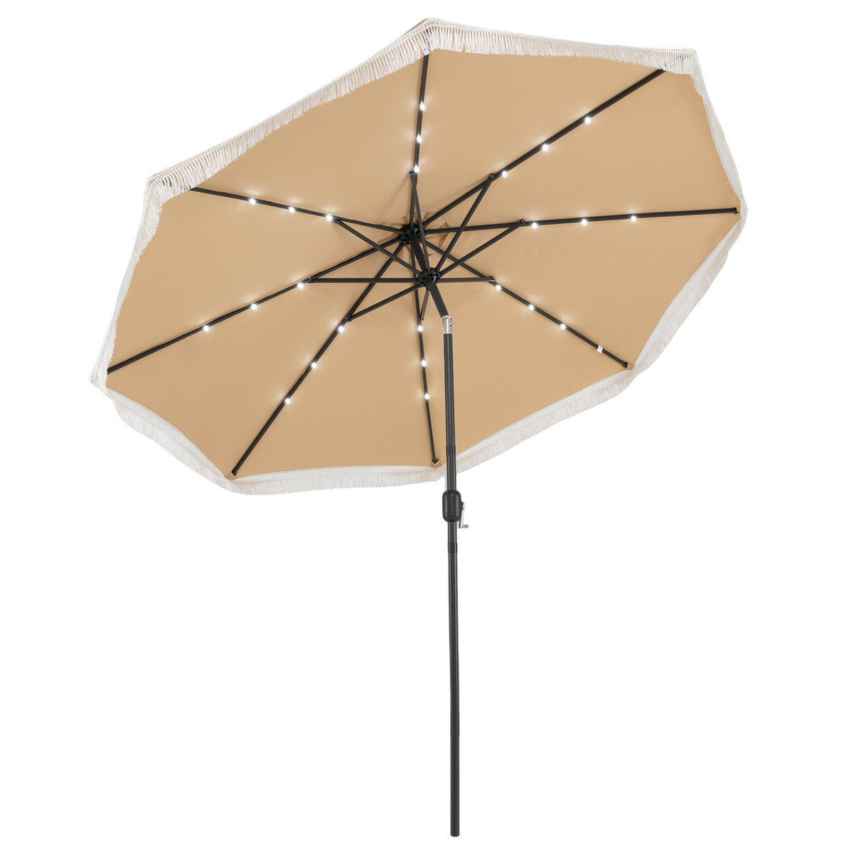 10 Feet Solar Patio Umbrella with 24 LED Lights for Yard-Beige