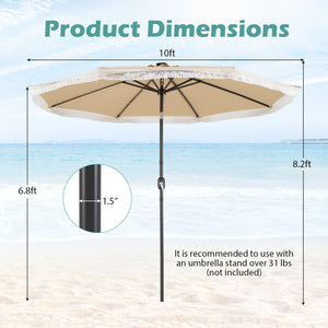 10 Feet Solar Patio Umbrella with 24 LED Lights for Yard-Beige
