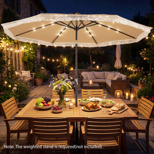 10 Feet Solar Patio Umbrella with 24 LED Lights for Yard-Beige
