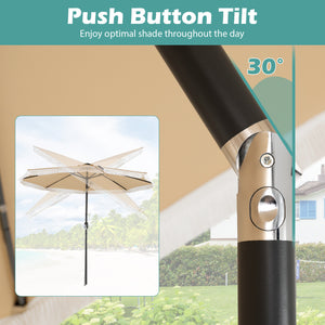 10 Feet Solar Patio Umbrella with 24 LED Lights for Yard-Beige