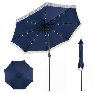 10 Feet Solar Patio Umbrella with 24 LED Lights for Yard-Navy
