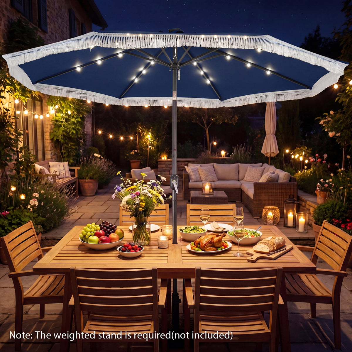 10 Feet Solar Patio Umbrella with 24 LED Lights for Yard-Navy