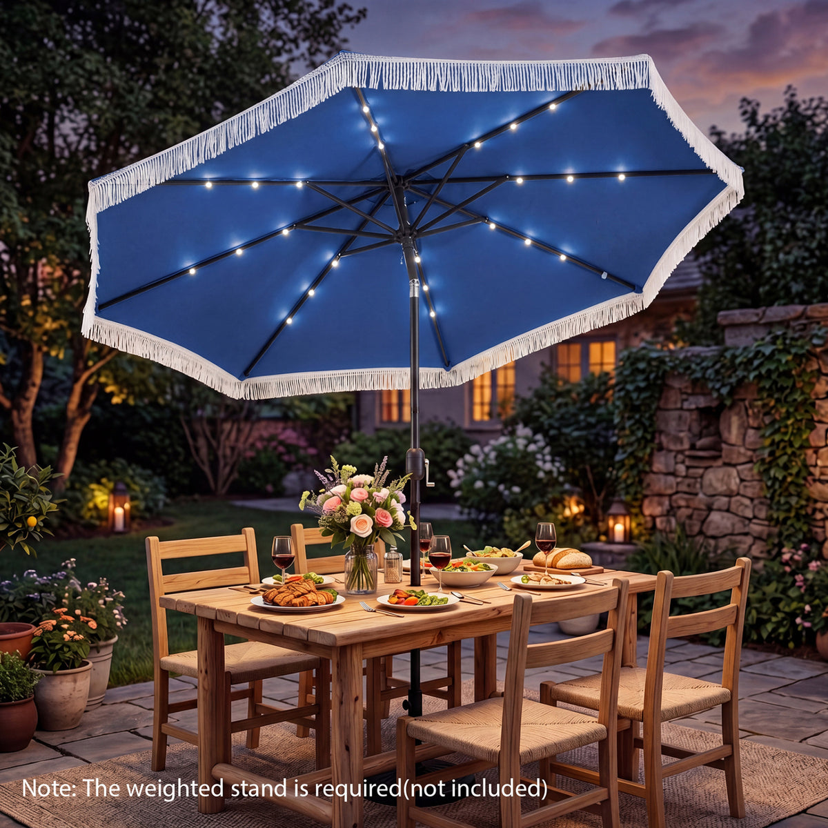 10 Feet Solar Patio Umbrella with 24 LED Lights for Yard-Navy