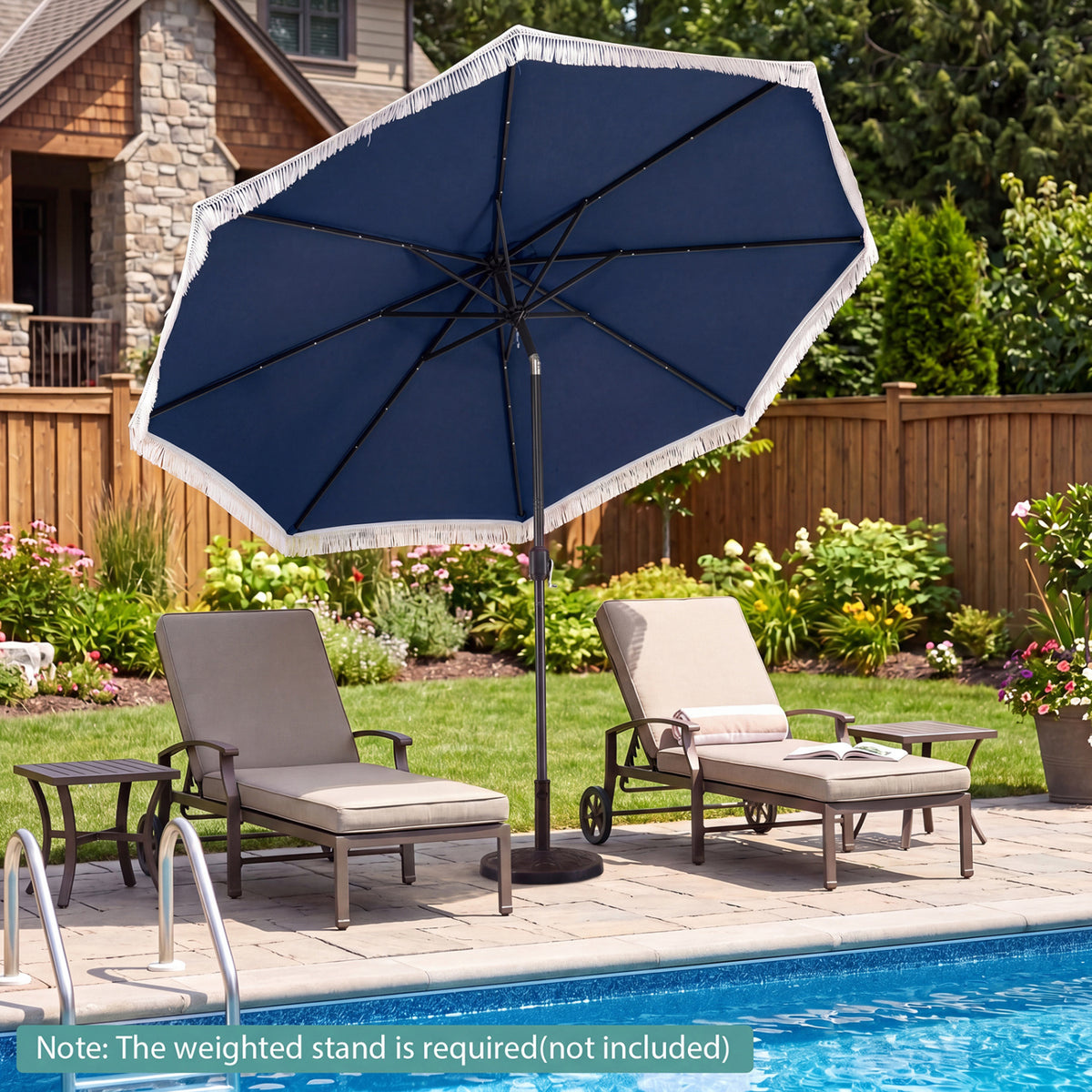 10 Feet Solar Patio Umbrella with 24 LED Lights for Yard-Navy