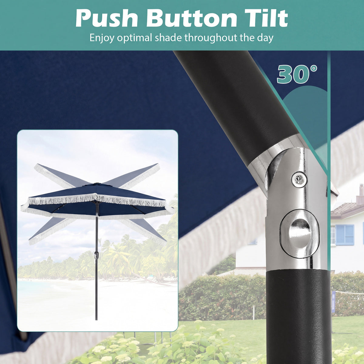 10 Feet Solar Patio Umbrella with 24 LED Lights for Yard-Navy
