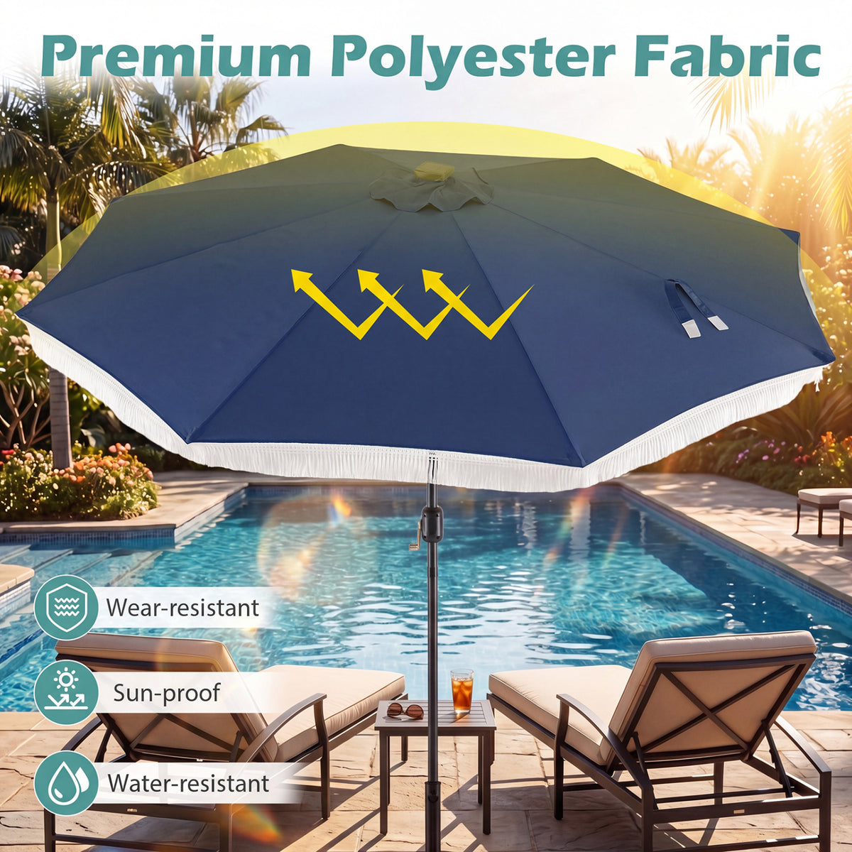10 Feet Solar Patio Umbrella with 24 LED Lights for Yard-Navy