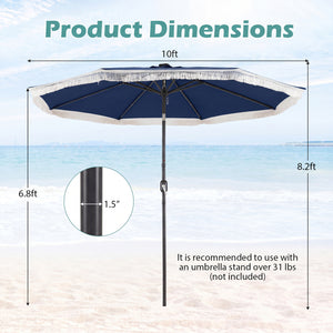 10 Feet Solar Patio Umbrella with 24 LED Lights for Yard-Navy