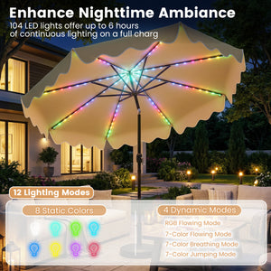 10 Feet Solar Patio Umbrella with Color-Changing LED Lights-Beige