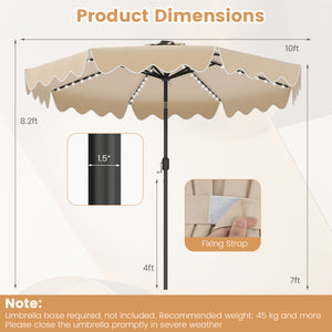 10 Feet Solar Patio Umbrella with Color-Changing LED Lights-Beige