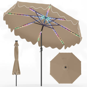 10 Feet Solar Patio Umbrella with Color-Changing LED Lights-Brown