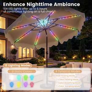 10 Feet Solar Patio Umbrella with Color-Changing LED Lights-Brown