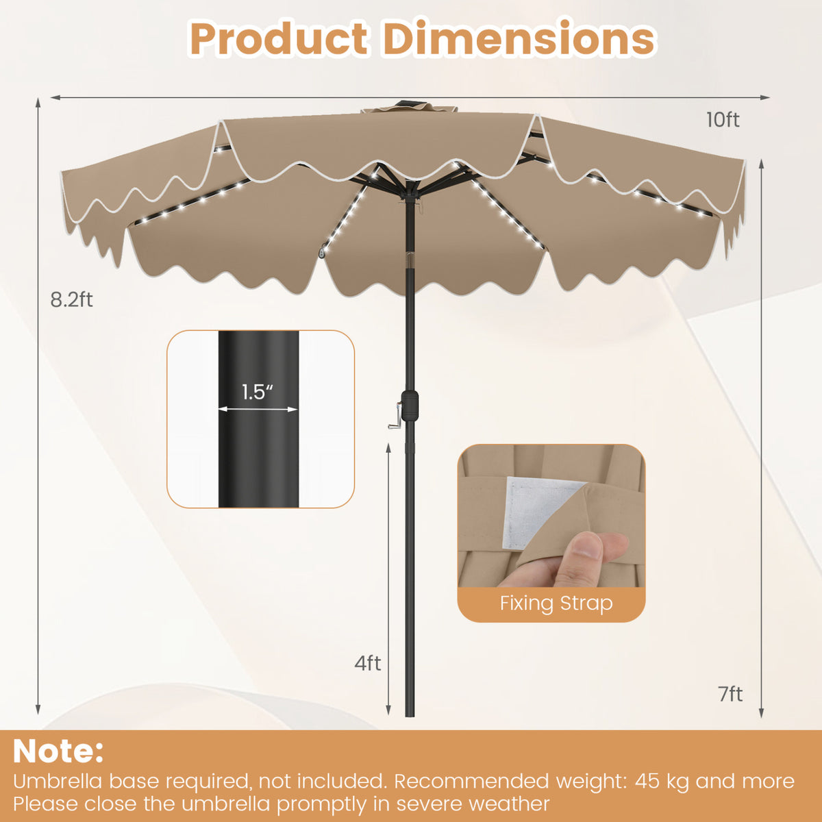 10 Feet Solar Patio Umbrella with Color-Changing LED Lights-Brown