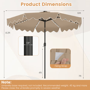 10 Feet Solar Patio Umbrella with Color-Changing LED Lights-Brown