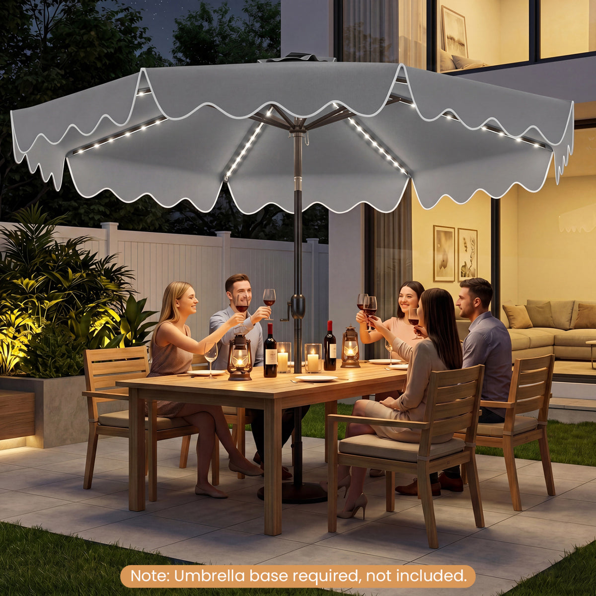 10 Feet Solar Patio Umbrella with Color-Changing LED Lights-Gray