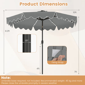 10 Feet Solar Patio Umbrella with Color-Changing LED Lights-Gray