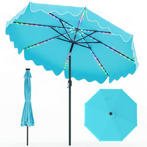 10 Feet Solar Patio Umbrella with Color-Changing LED Lights-Turquoise