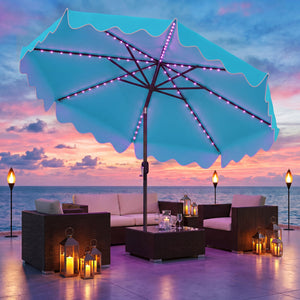 10 Feet Solar Patio Umbrella with Color-Changing LED Lights-Turquoise