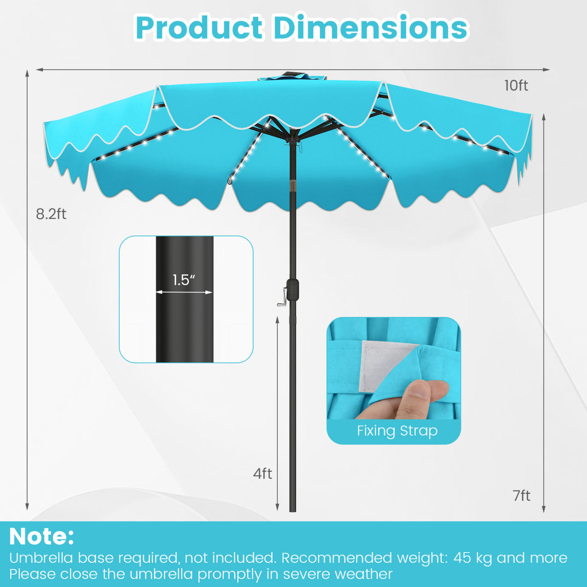 10 Feet Solar Patio Umbrella with Color-Changing LED Lights-Turquoise