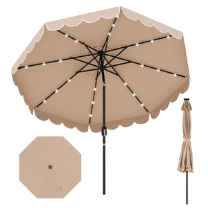 10 Feet Solar Patio Umbrella with 24 LED Lights-Beige