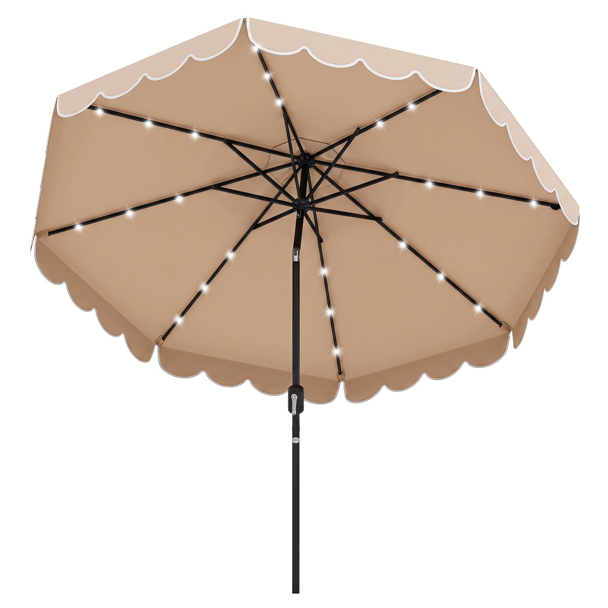 10 Feet Solar Patio Umbrella with 24 LED Lights-Beige