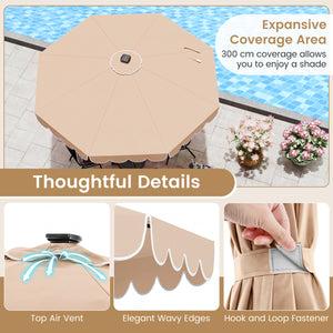 10 Feet Solar Patio Umbrella with 24 LED Lights-Beige