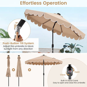 10 Feet Solar Patio Umbrella with 24 LED Lights-Beige