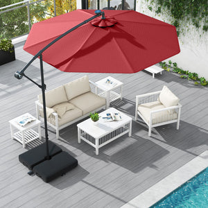 10 Ft Patio Umbrella Offset Cantilever Umbrella with 40 Solar Powered Lights-Red