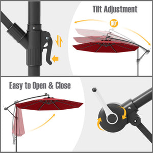 10 Ft Patio Umbrella Offset Cantilever Umbrella with 40 Solar Powered Lights-Red