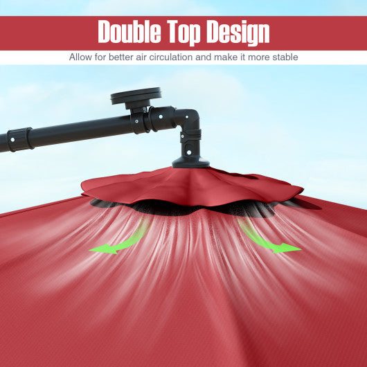 10 Ft Patio Umbrella Offset Cantilever Umbrella with 40 Solar Powered Lights-Red