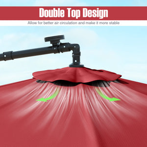 10 Ft Patio Umbrella Offset Cantilever Umbrella with 40 Solar Powered Lights-Red