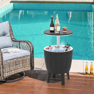 10 Gallon Cooler Bar Table Outdoor Coffee Table Ice Bucket with Telescopic Tabletop for Beer and Wine-Black by DirectDeals