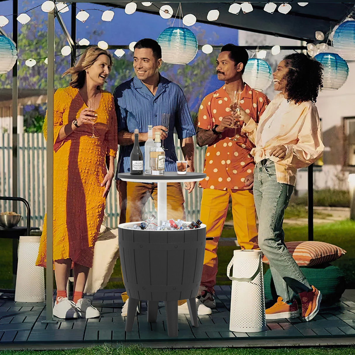 10 Gallon Cooler Bar Table Outdoor Coffee Table Ice Bucket with Telescopic Tabletop for Beer and Wine-Black by DirectDeals