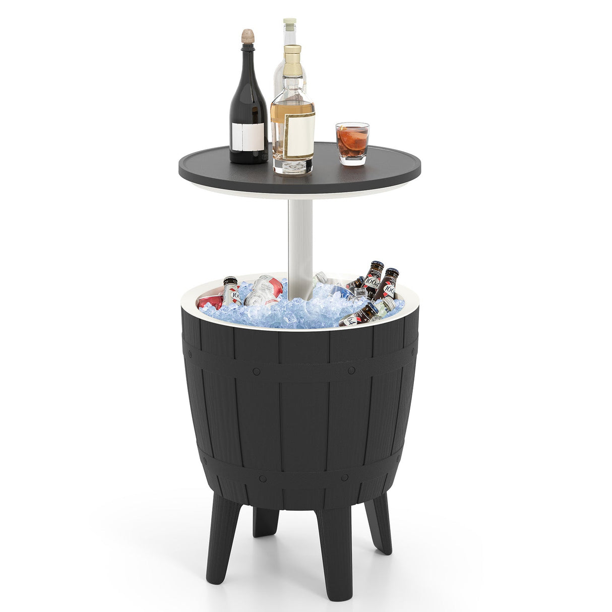 10 Gallon Cooler Bar Table Outdoor Coffee Table Ice Bucket with Telescopic Tabletop for Beer and Wine-Black by DirectDeals