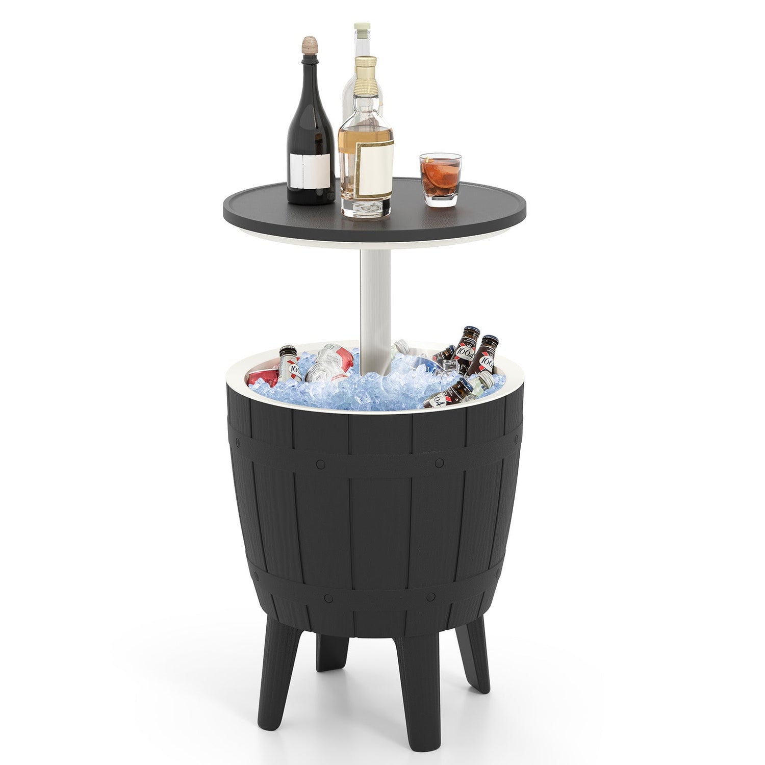 10 Gallon Cooler Bar Table Outdoor Coffee Table Ice Bucket with Telescopic Tabletop for Beer and Wine-Black by DirectDeals