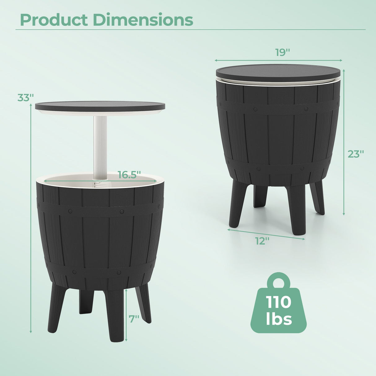 10 Gallon Cooler Bar Table Outdoor Coffee Table Ice Bucket with Telescopic Tabletop for Beer and Wine-Black by DirectDeals