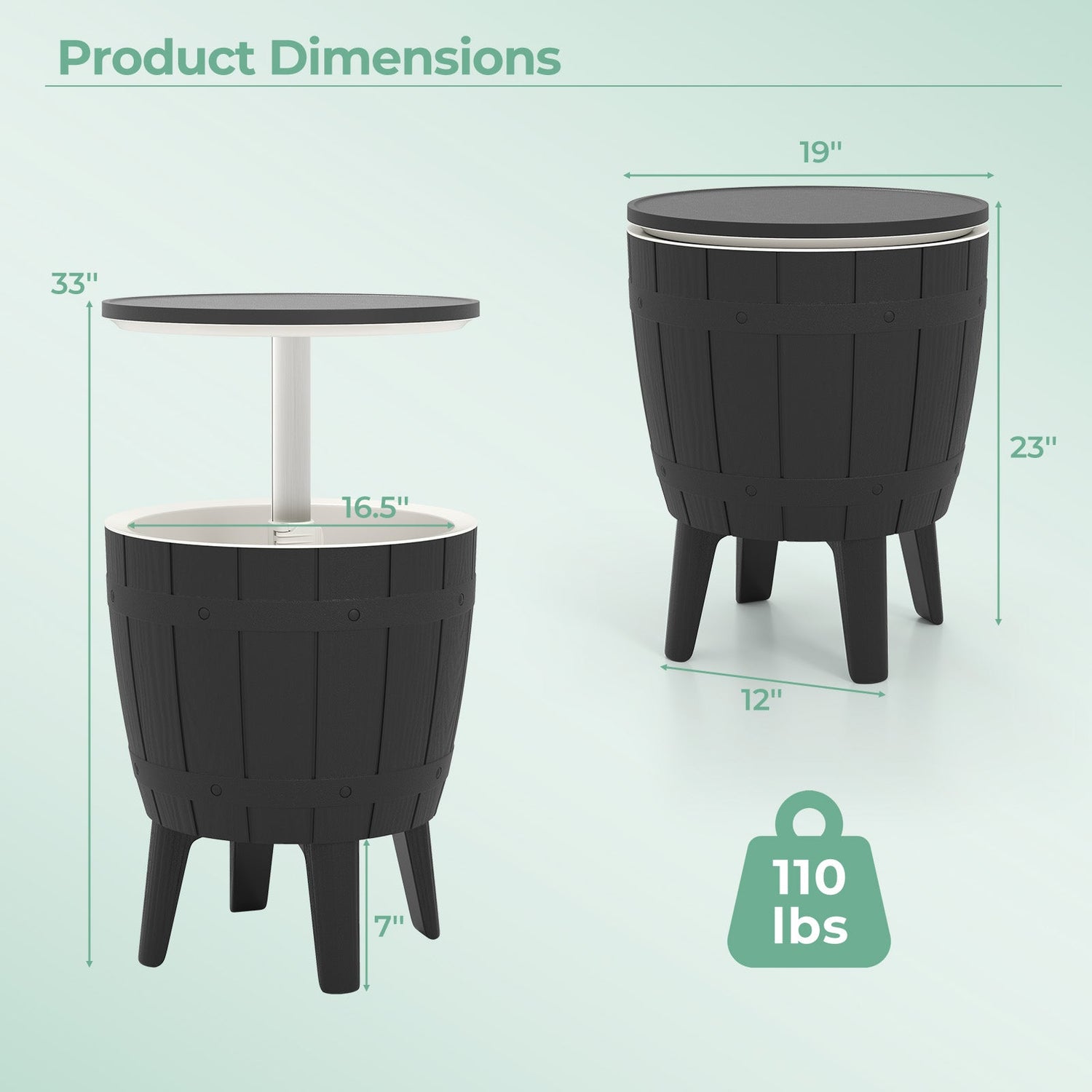 10 Gallon Cooler Bar Table Outdoor Coffee Table Ice Bucket with Telescopic Tabletop for Beer and Wine-Black by DirectDeals