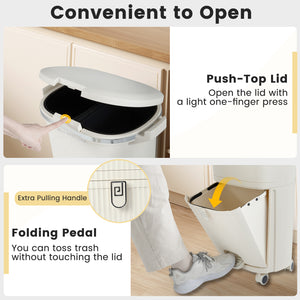 10 Gallon Kitchen Trash Can Double-Layer with Lid and 2 Removable Buckets-Beige