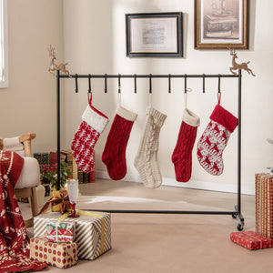 10-Hook Christmas Stocking Holder Stand on Wheels Freestanding Rack-Black by DirectDeals
