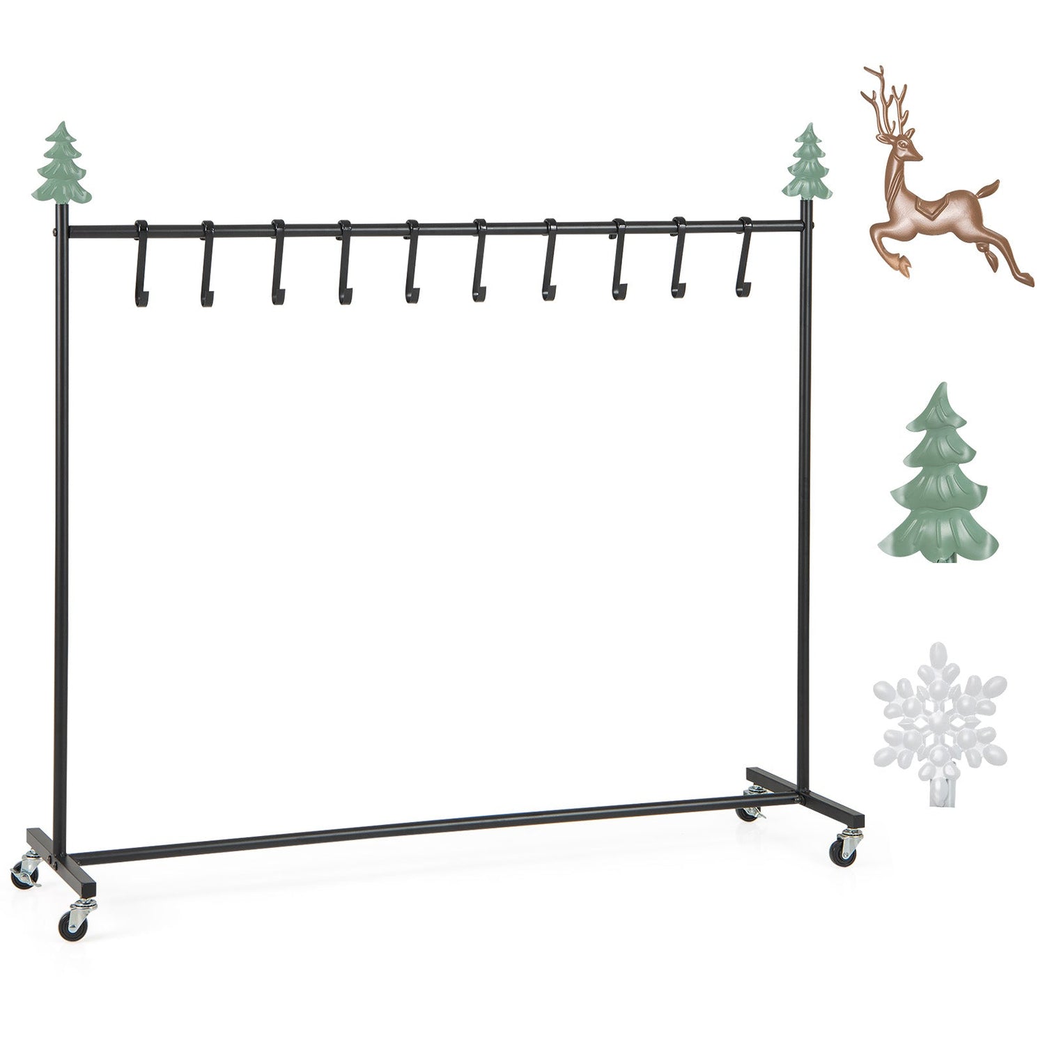 10-Hook Christmas Stocking Holder Stand on Wheels Freestanding Rack-Black by DirectDeals