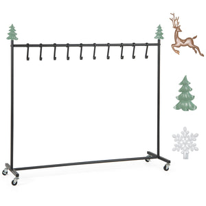 10-Hook Christmas Stocking Holder Stand on Wheels Freestanding Rack-Black by DirectDeals