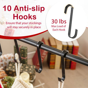 10-Hook Christmas Stocking Holder Stand on Wheels Freestanding Rack-Black