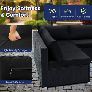 10 Piece Outdoor Wicker Conversation Set with Seat and Back Cushions-Black by DirectDeals