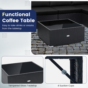 10 Piece Outdoor Wicker Conversation Set with Seat and Back Cushions-Black by DirectDeals